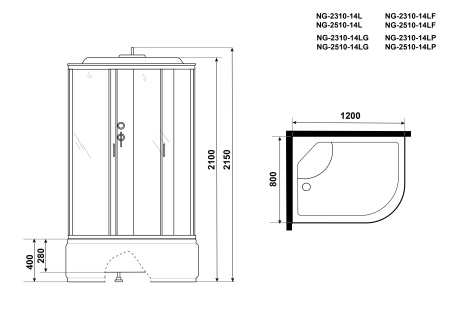 Душевая кабина Niagara Classic 23101424LP 120х80 асимметричная с крышей ориентация левая